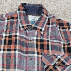 Gioberti Mens Flannel Shirt Medium Orange Grey Plaid Long Sleeve Button Down M